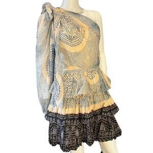Ulla Johnson FW 22 Leah One Sleeve Ruffle Hem Moonstone Dress Size 4